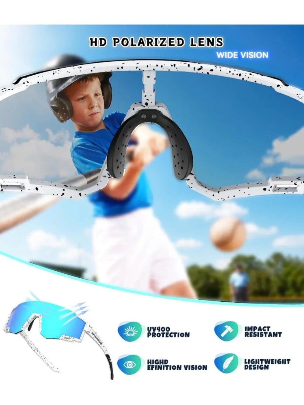 Youth Baseball Sunglasses for Kids - UV400 Polarized Sports Shades for Boys